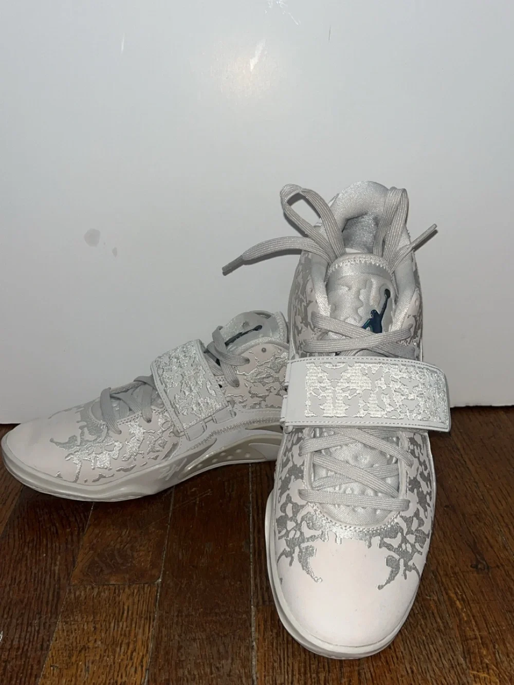 Jordan Kids White and Light Gray High-Top Sneakers with Strap
